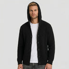 Men's Knit Cardigan Ribbed Hooded Button-Front Regular Fit