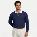 Men's Knit Polo Long Sleeve Contrast Collar Regular Fit
