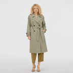 Women's Trench Coat Double-Breasted Belted Longline Relaxed Fit
