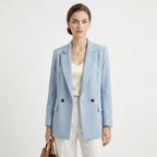 Women's Double-Breasted Blazer Peak Lapel Longline Tailored Relaxed Fit