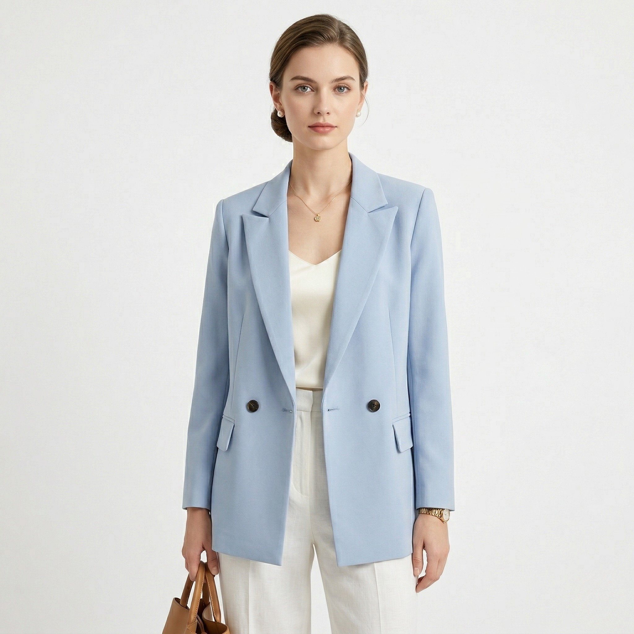 Women's Double-Breasted Blazer Peak Lapel Longline Tailored Relaxed Fit