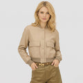 Women's Cropped Bomber Jacket Dual Patch Pocket Regular Fit