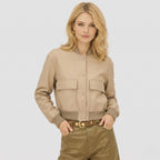 Women's Cropped Bomber Jacket Dual Patch Pocket Regular Fit