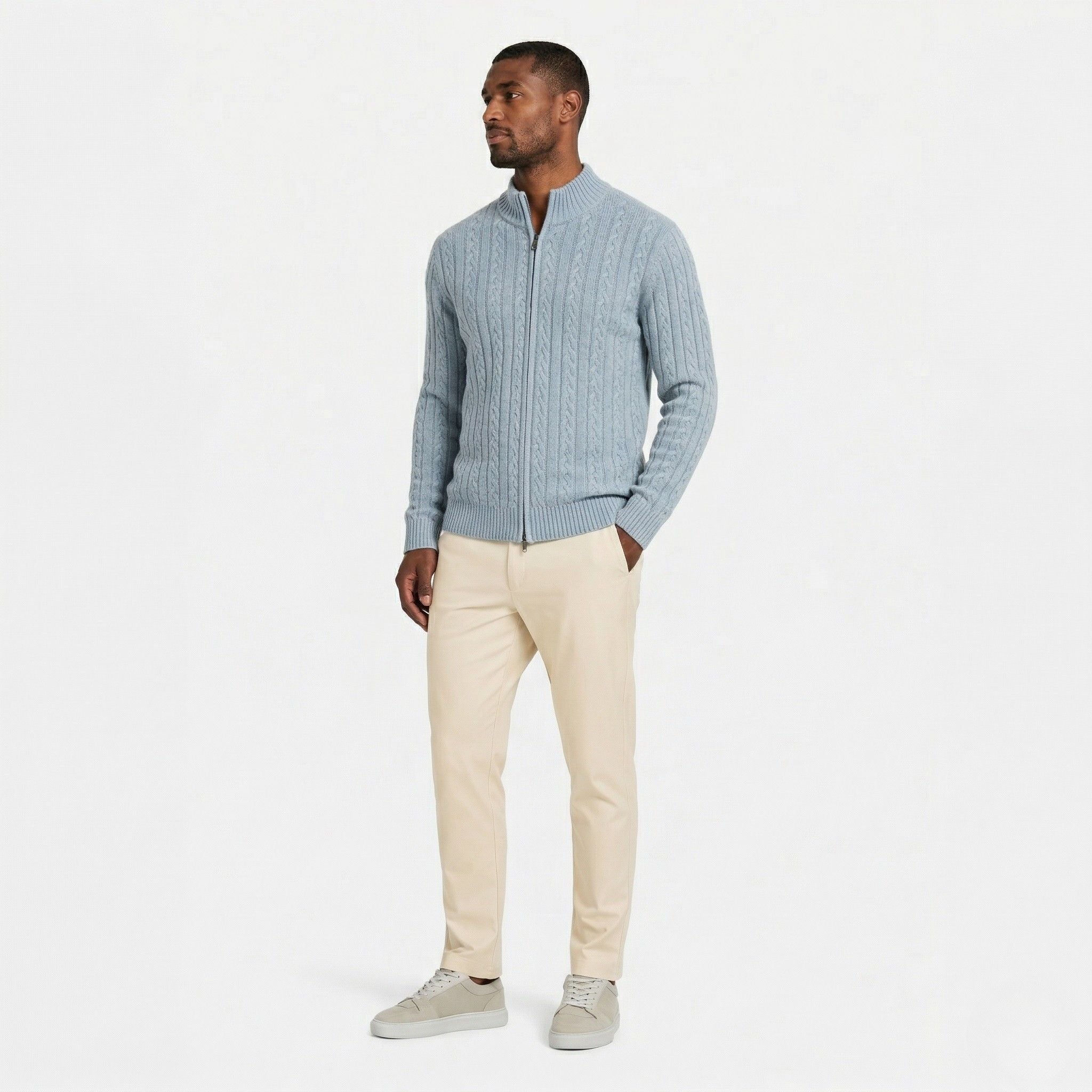 Men's Knit Jumper Cardigan Full-Zip Cable Regular Fit