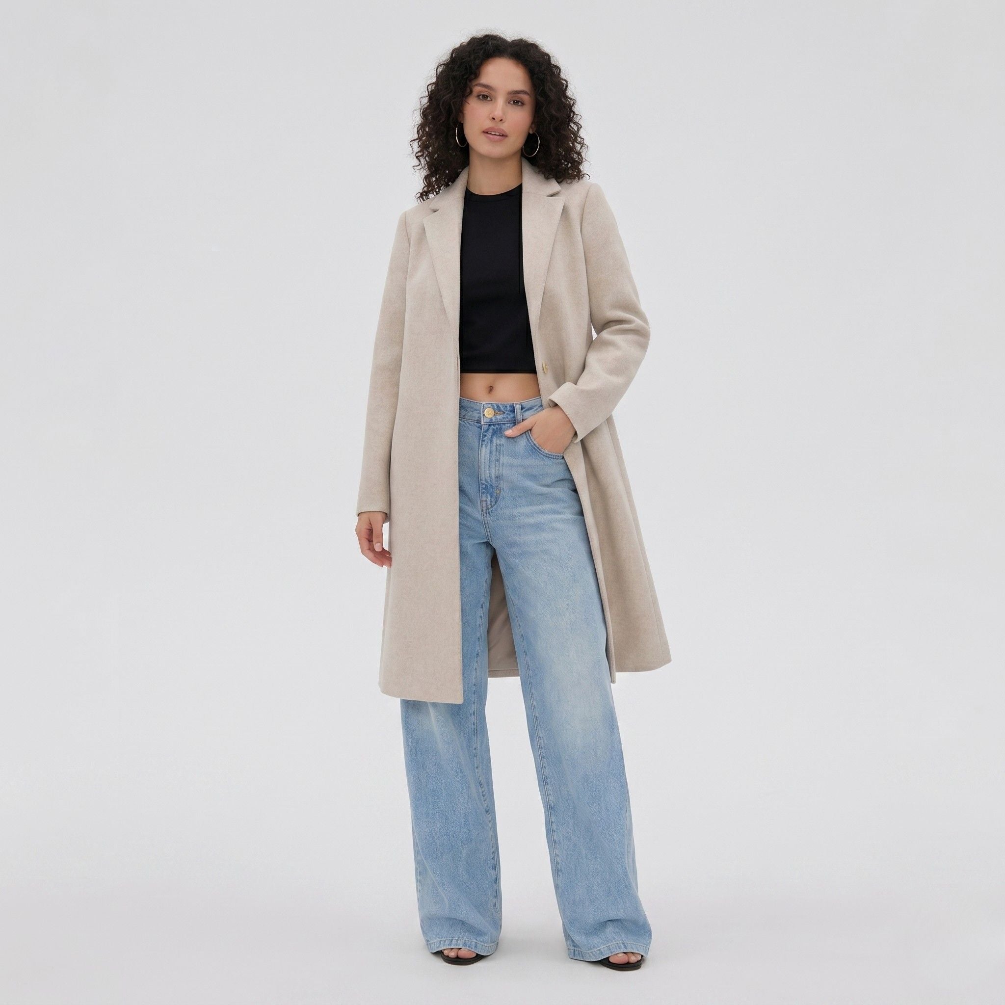 Women's Wool-Blend Coat Notch Lapel Relaxed Fit