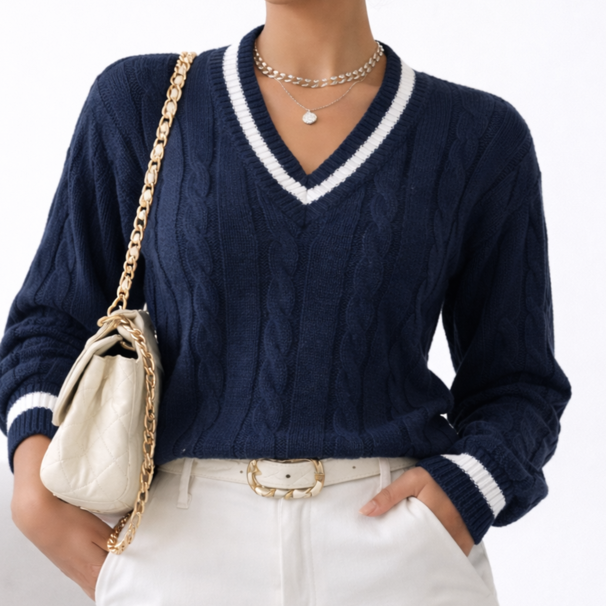 Monterelle | Women’s V-Neck Knit Top Comfortable Classic Style