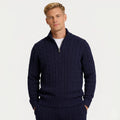 Men's Knit Jumper Cable Quarter-Zip Funnel Neck Regular Fit