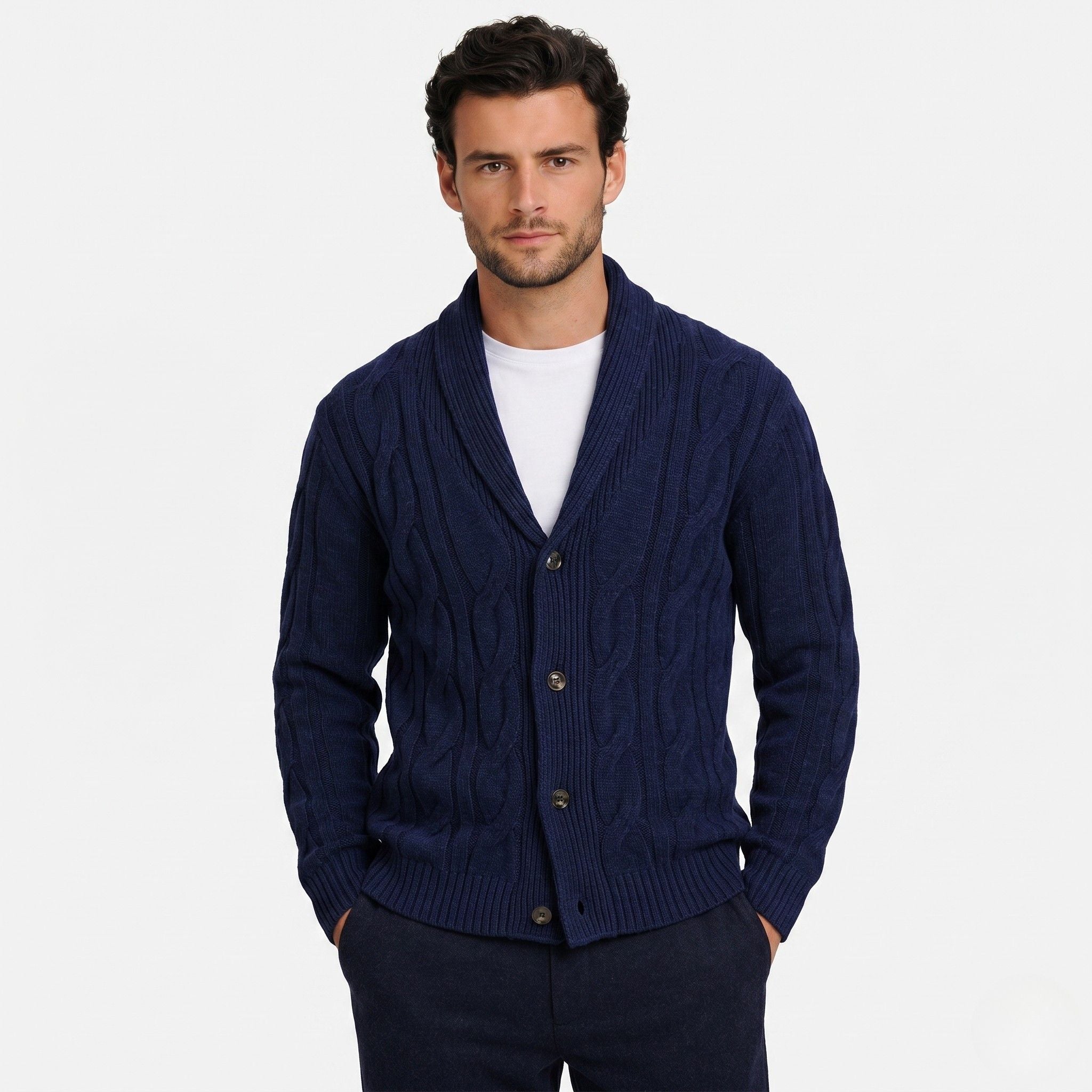 Monterelle | Men's Cable Knit Shawl Collar Cardigan Regular Fit