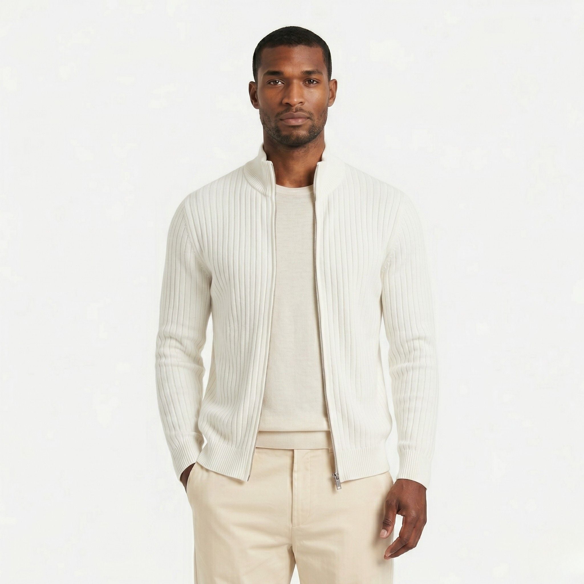Men's Ribbed Cardigan Full-Zip Regular Fit
