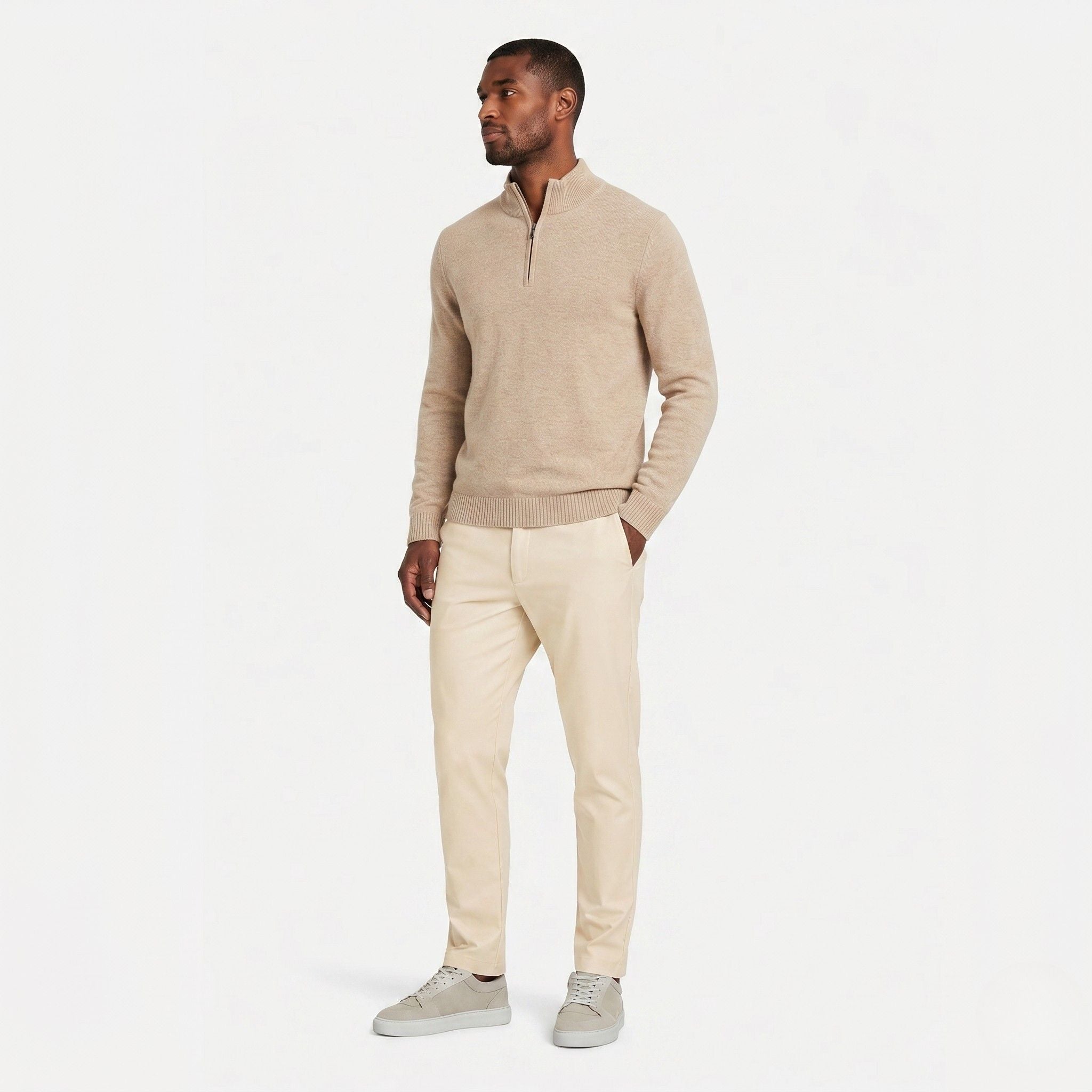 Men's Knit Jumper Quarter-Zip Funnel Neck Regular Fit