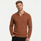 Men's Knit Polo Ribbed Long Sleeve Open Collar Regular Fit