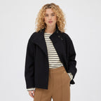 Women's Wool-Blend Coat Jacket Single-Breasted Funnel Neck