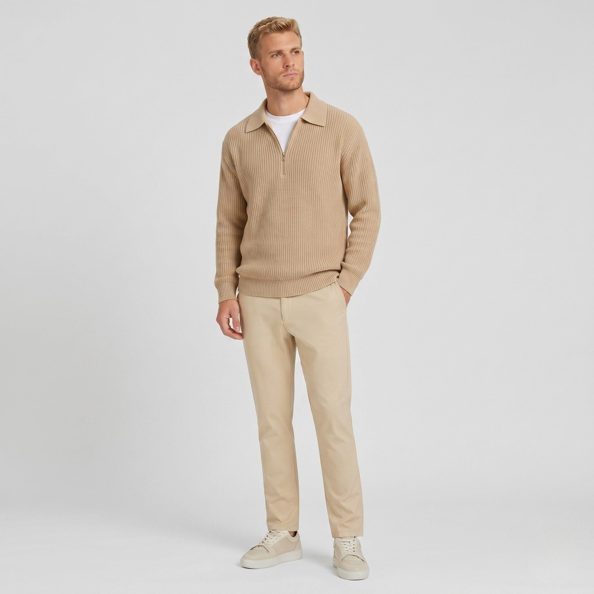 Men's Knit Polo Ribbed Quarter-Zip Relaxed Fit