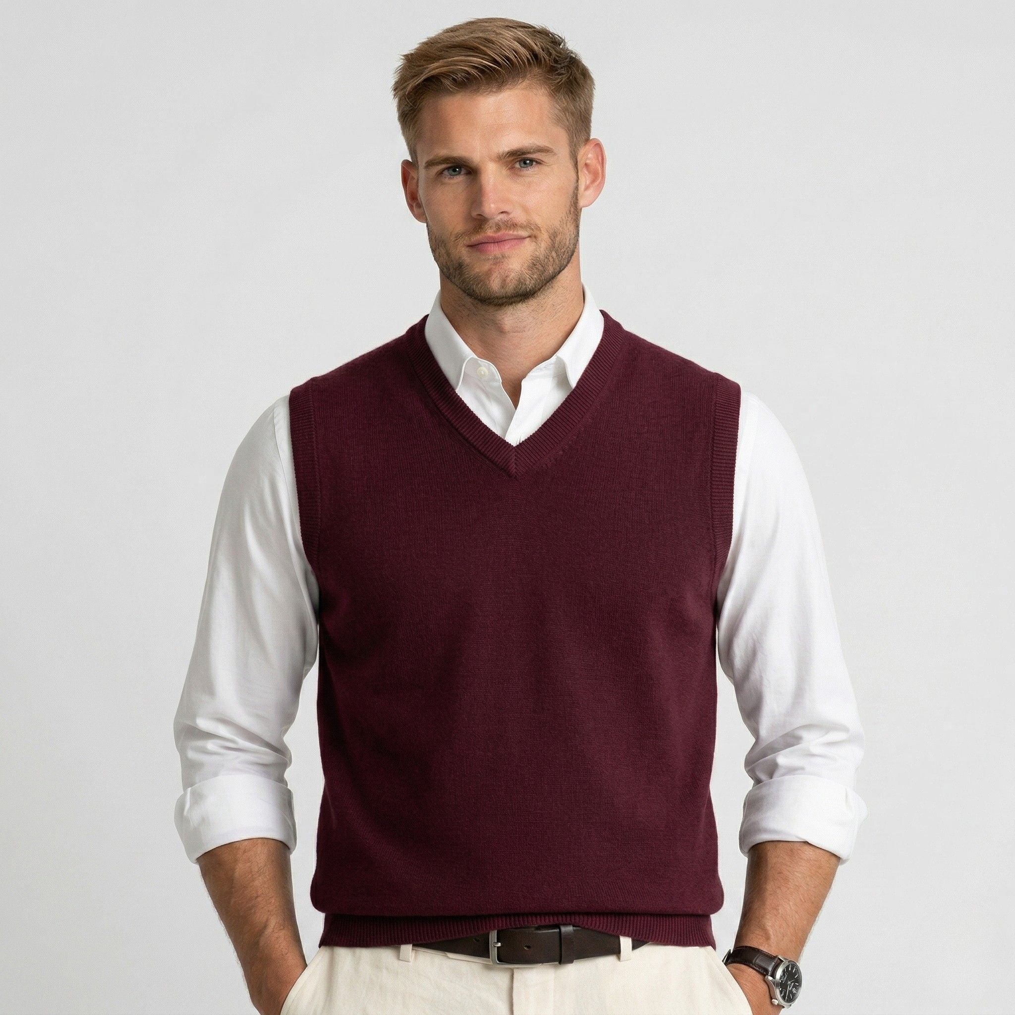 Men's Fine Knit Jumper Vest V-Neck Regular Fit
