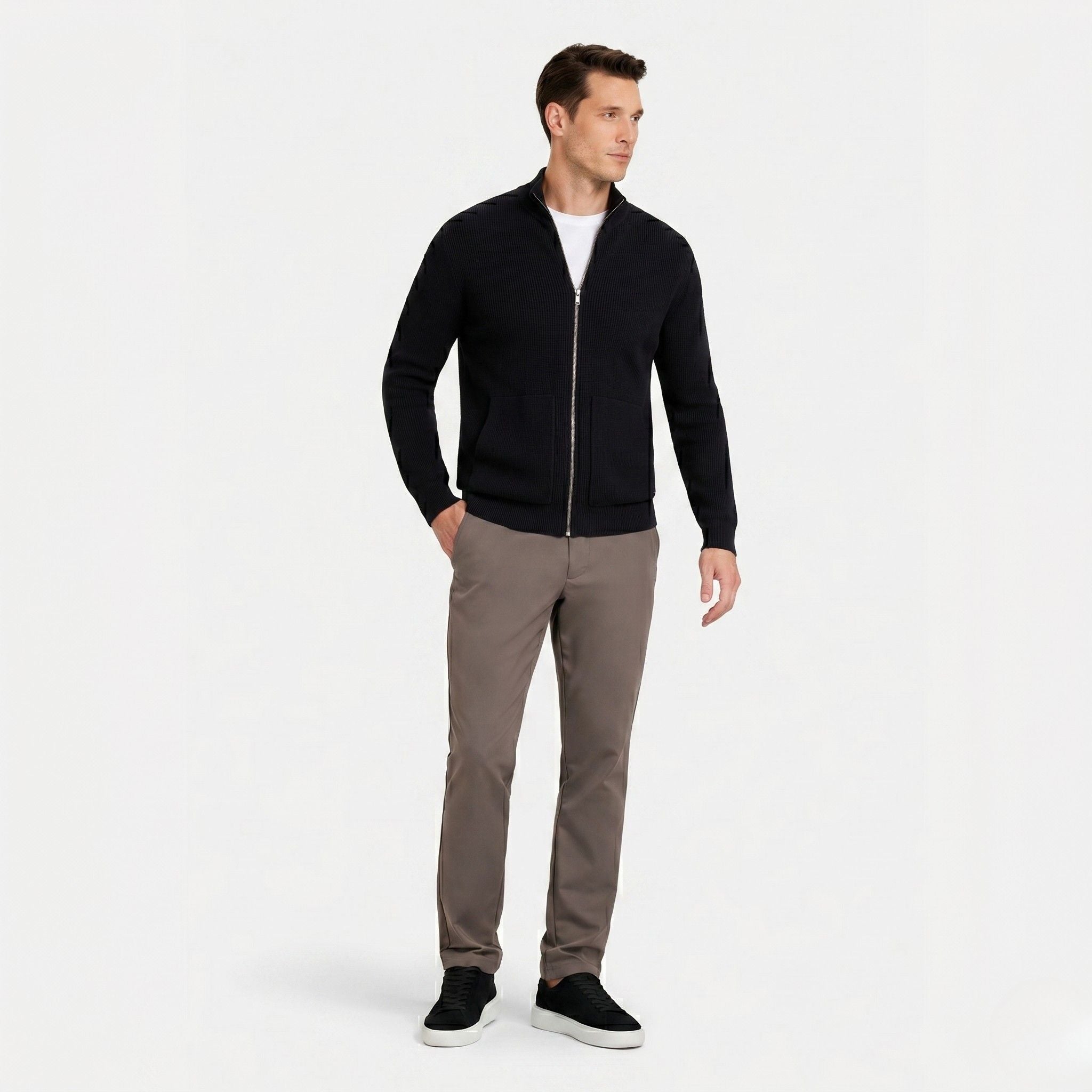 Men's Knit Cardigan Ribbed Zip Regular Fit