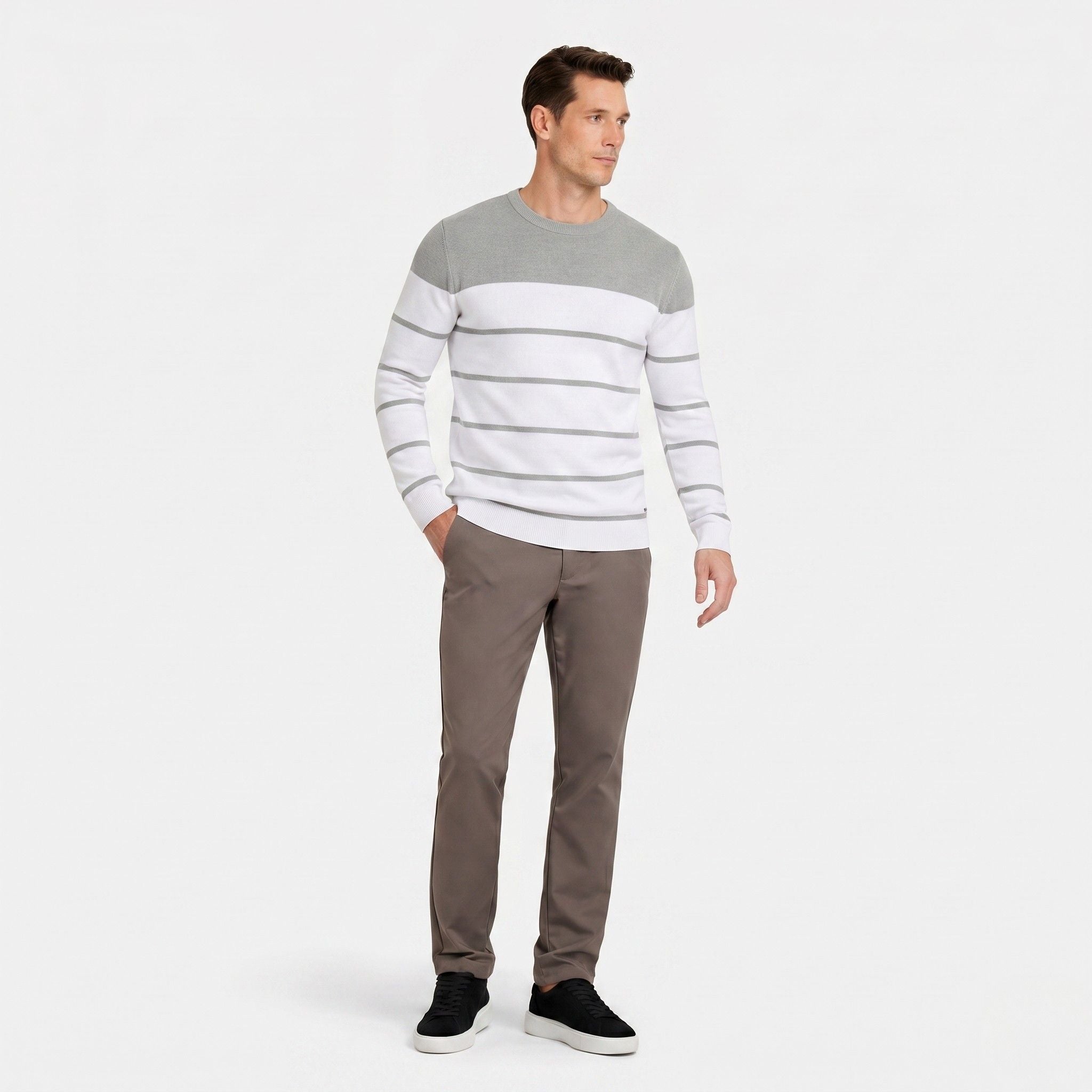 Men's Stripe Jumper Crew Neck Colour Block Regular Fit