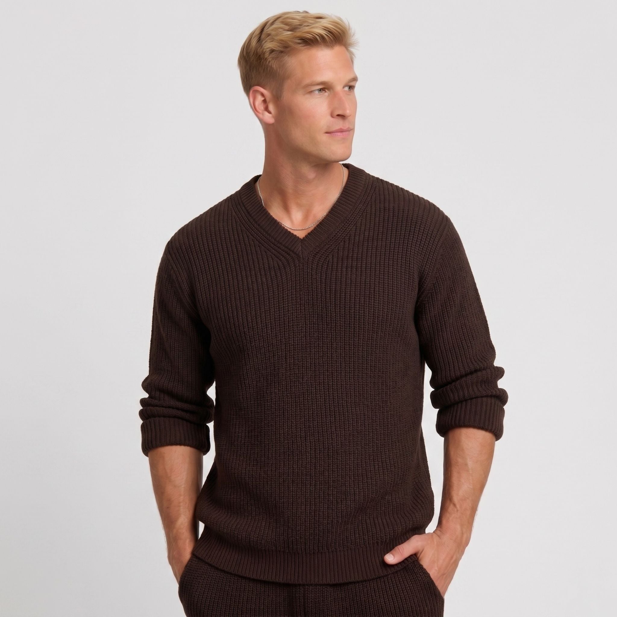 Men's Jumper V-Neck Ribbed Regular Fit