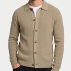 Men's Knit Cardigan Shirt Collar Button-Through Ribbed Regular Fit