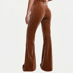 Women's High-Waist Trousers Corduroy Flared Fit