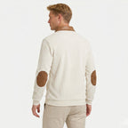 Men's Knit Jumper Quarter-Zip Ribbed Elbow Patches Regular Fit