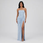 Women's Strapless Maxi Dress Bandeau Draped Side Split