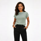 Women's Knit Jumper Short Sleeve Crew Neck Relaxed Fit