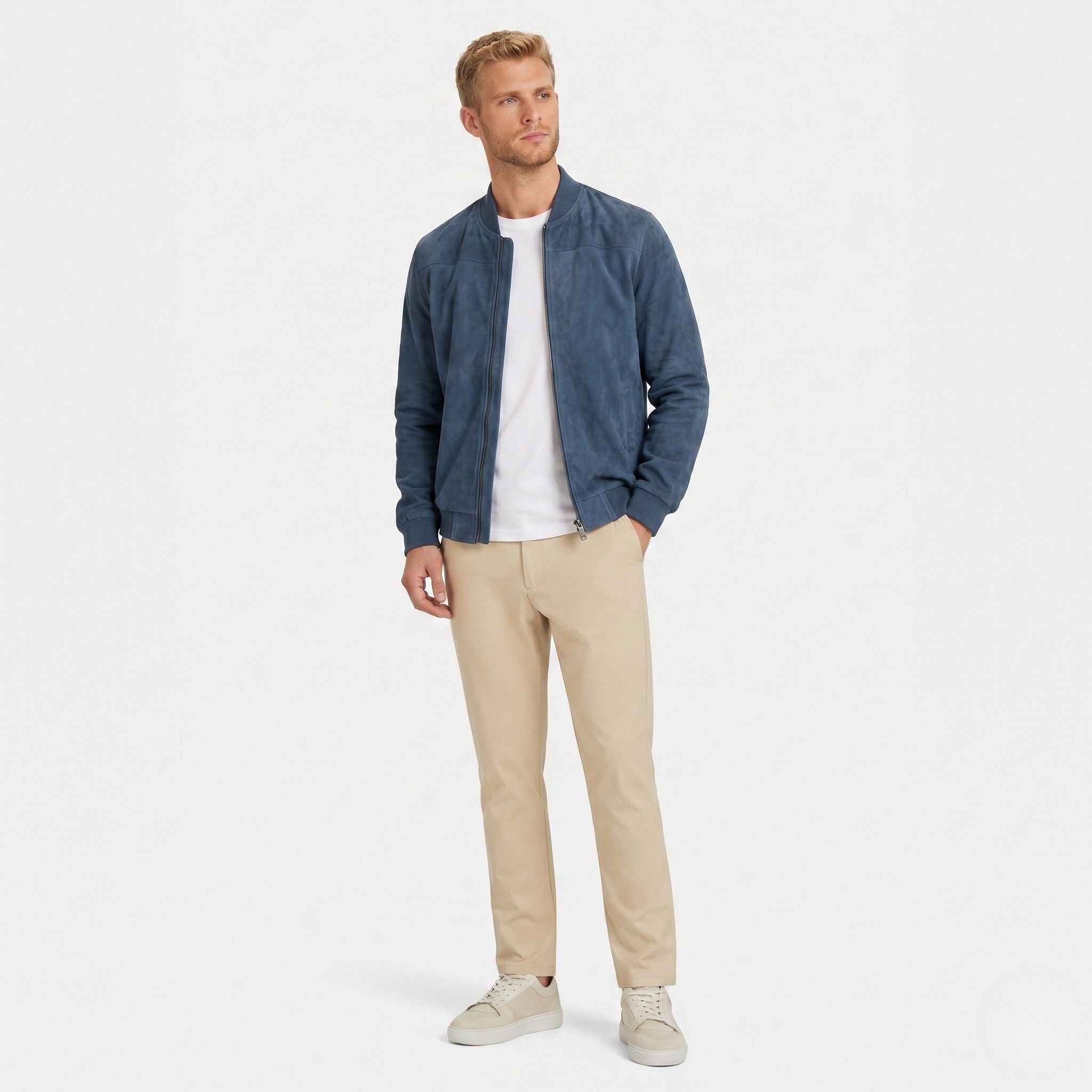 Men's Zip Bomber Jacket Ribbed Collar Regular Fit