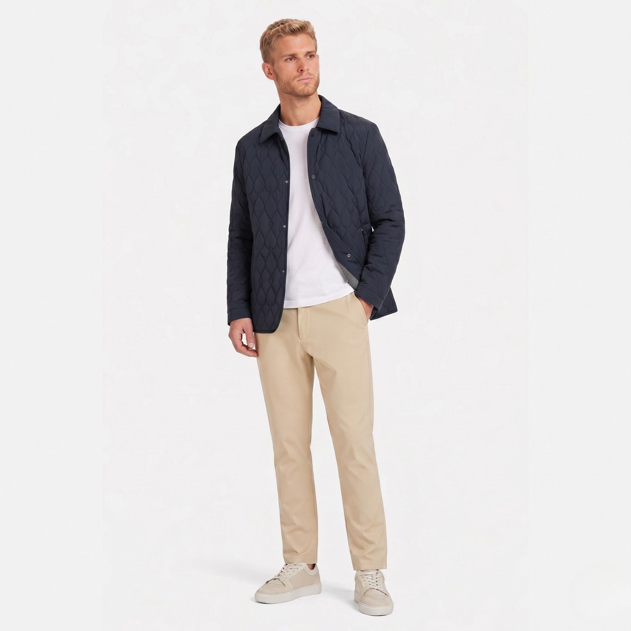 Men's Jacket Diamond Quilted Button Regular Fit