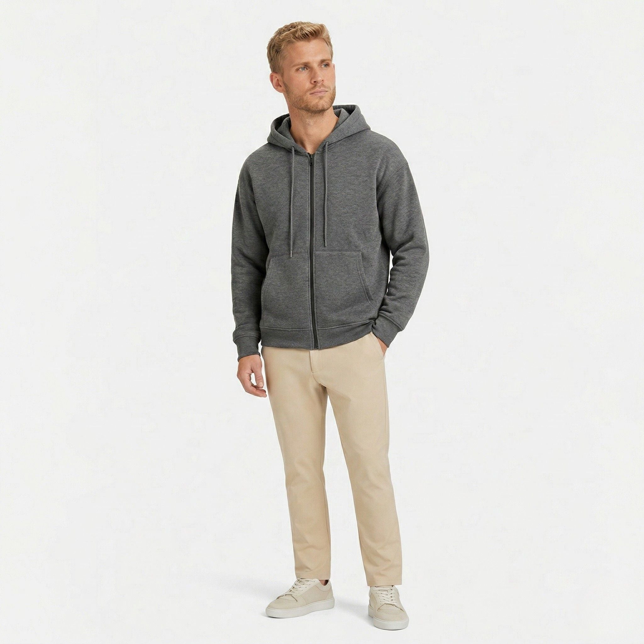 Men's Full-Zip Hoodie Drawstring with Kangaroo Pockets Regular Fit