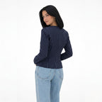 Women's Pinstripe Blouse Long Sleeve Wrap Fitted Waist