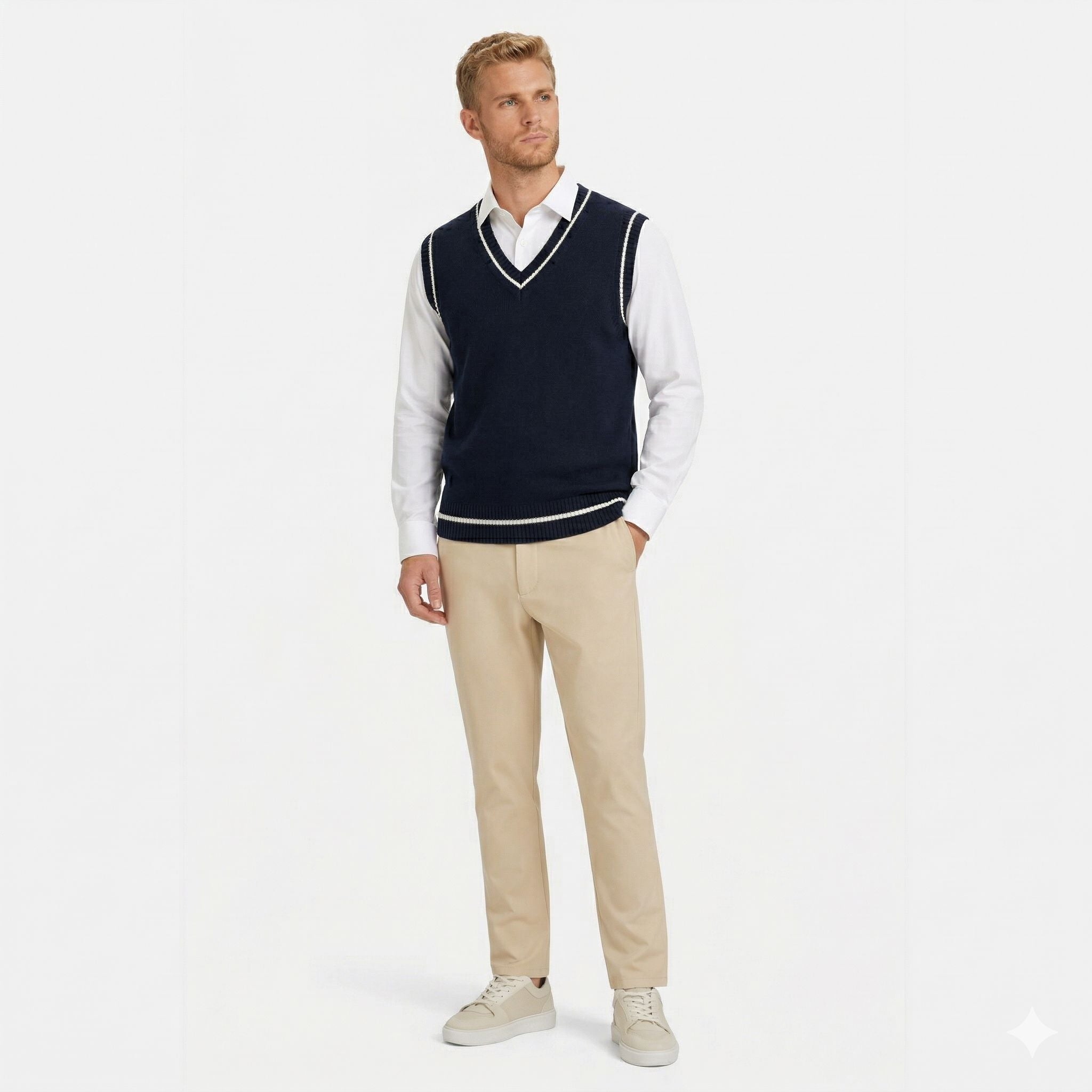 Men's Classic Knit Jumper V Neck Cable Wool Business Wear