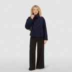 Women's Wool-Blend Coat Jacket Single-Breasted Funnel Neck