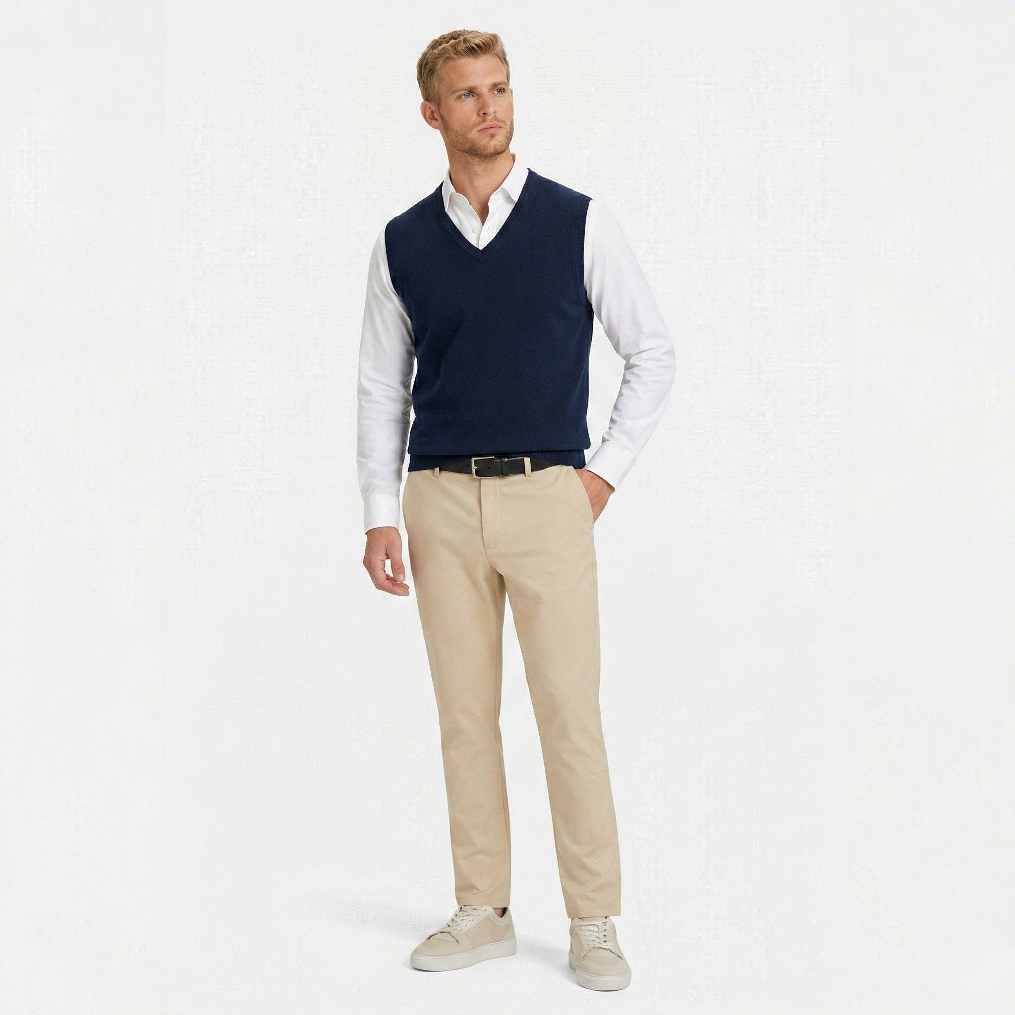 Men's Fine Knit Jumper Vest V-Neck Regular Fit