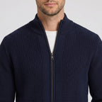 Men's Knit Cardigan Ribbed Full-Zip Funnel Neck Regular Fit