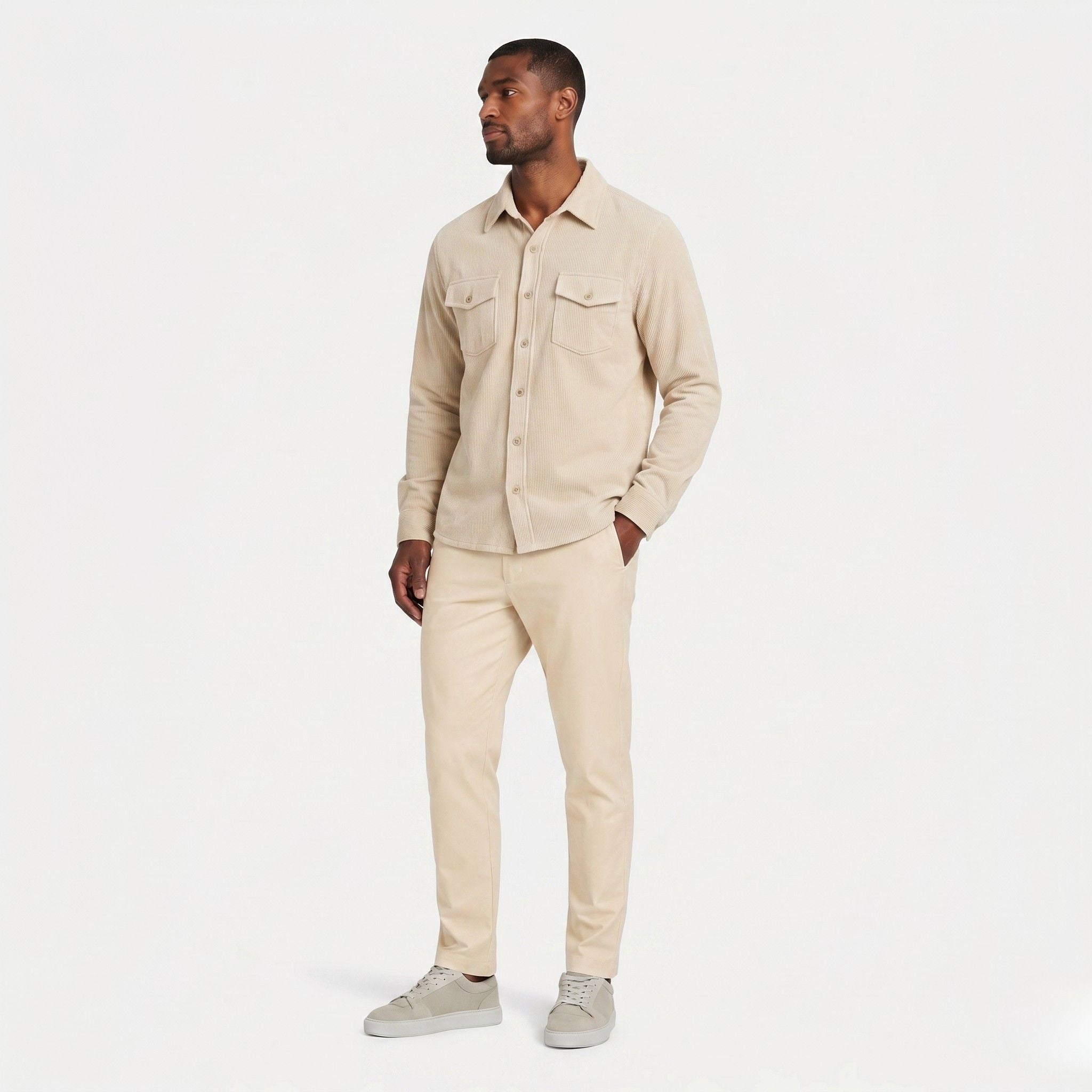 Men's Overshirt Corduroy Long Sleeve Button-Down Regular Fit
