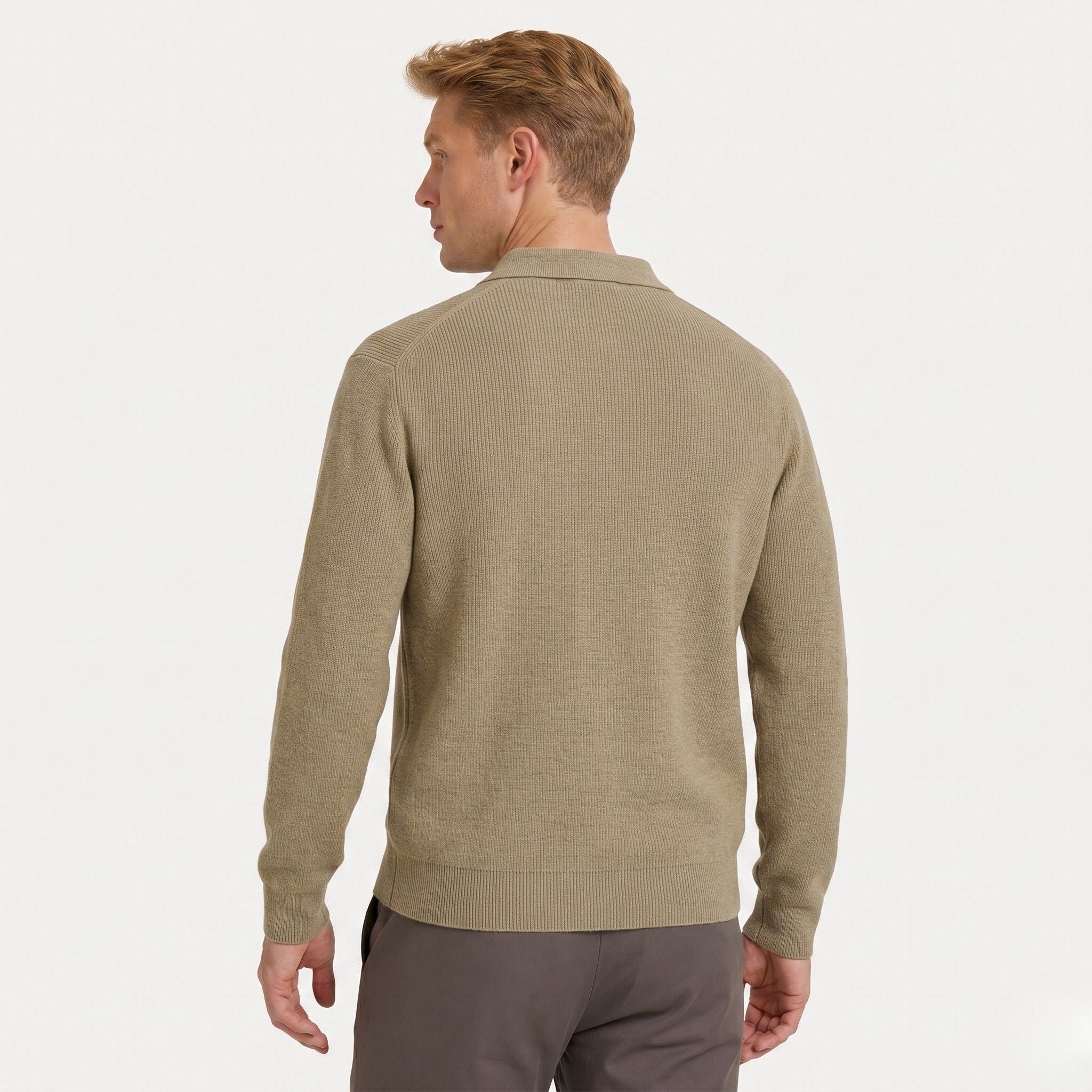Men's Knit Cardigan Shirt Collar Button-Through Ribbed Regular Fit