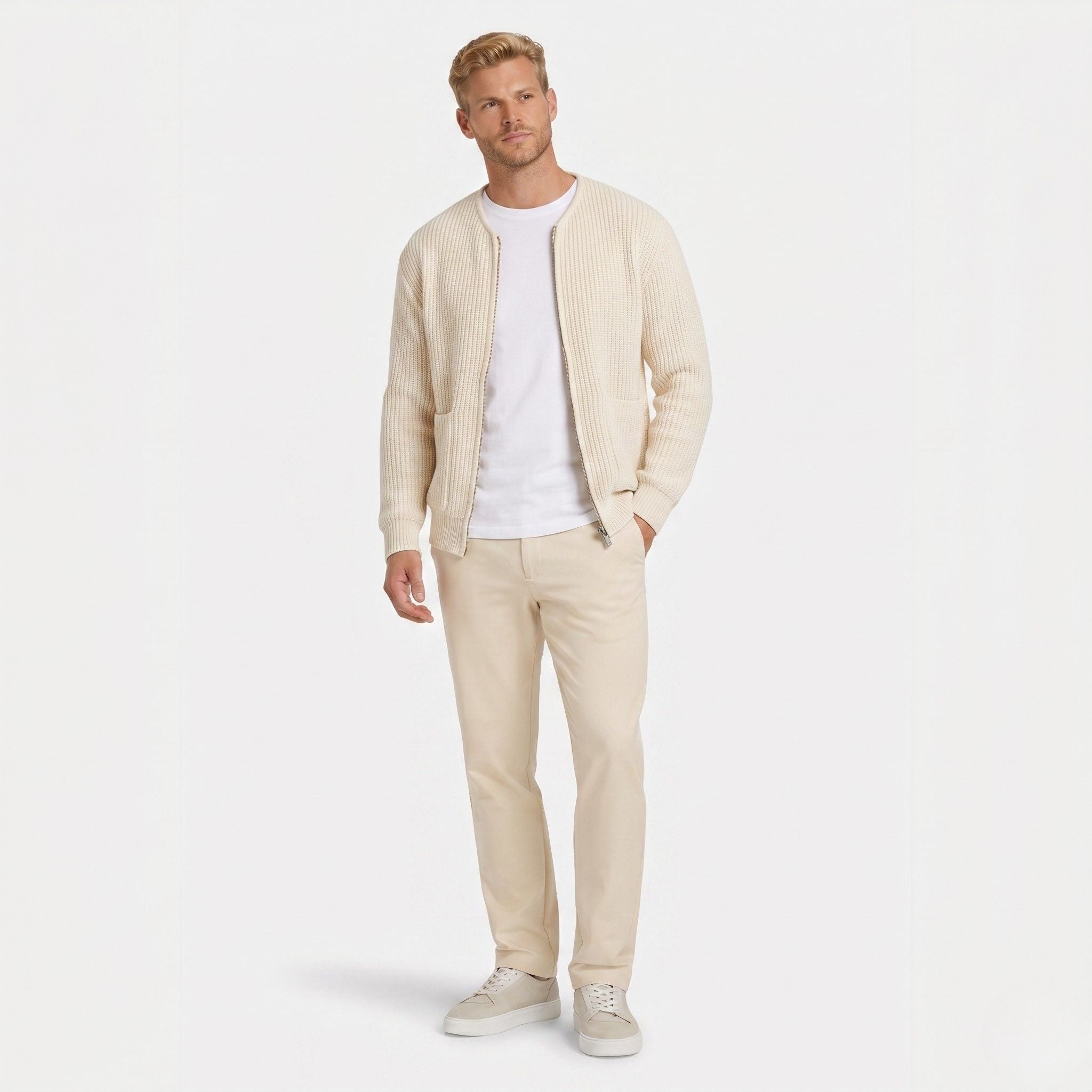 Men's Knit Cardigan Zip Ribbed Regular Fit