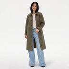 Women's Trench Coat Single-Breasted Longline with Pointed Collar Tailored Fit