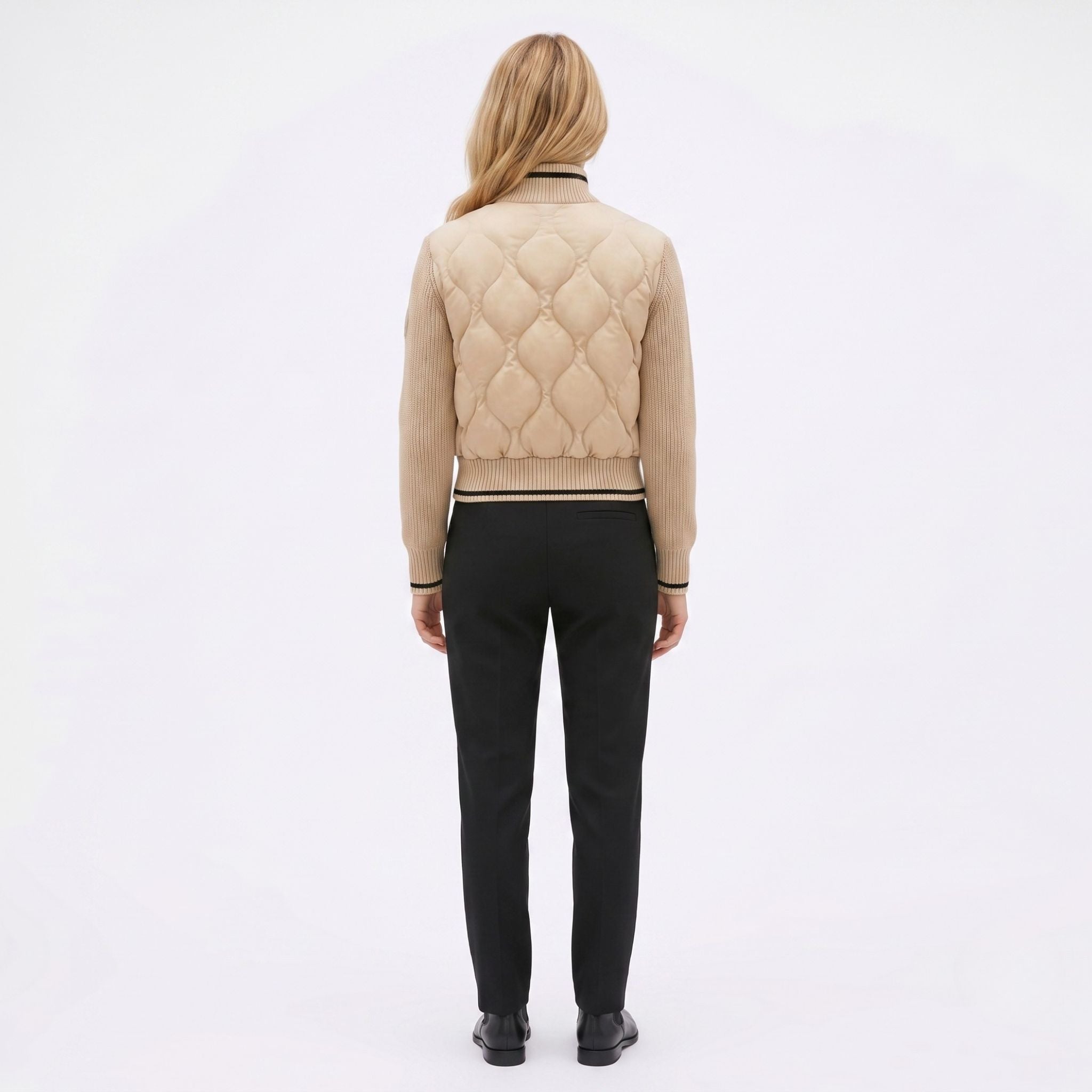 Women's Quilted Jacket Funnel Neck Knit Sleeve Regular Fit