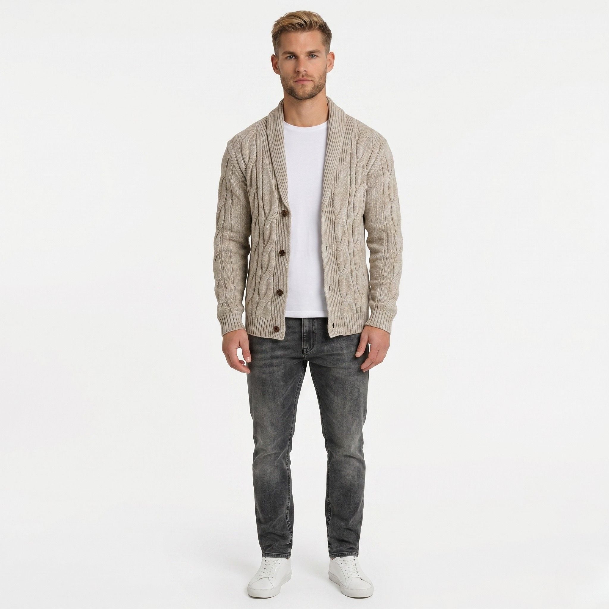 Monterelle | Men's Cable Knit Shawl Collar Cardigan Regular Fit