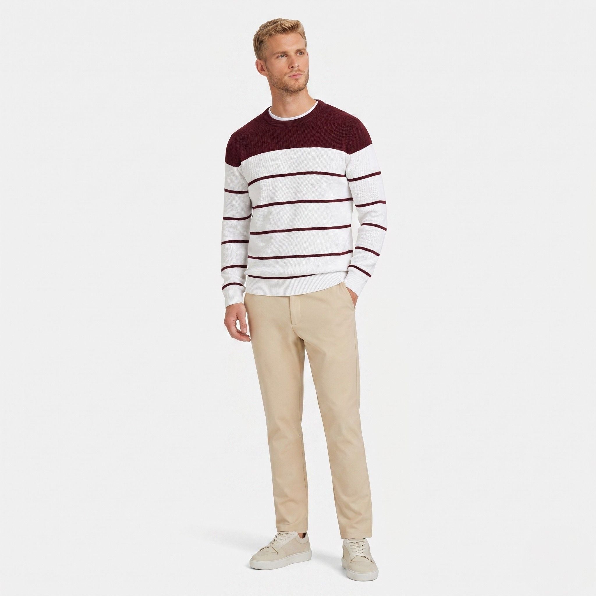 Men's Stripe Jumper Crew Neck Colour Block Regular Fit