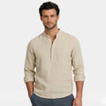Men's Henley Shirt Long Sleeve Mandarin Collar Regular Fit