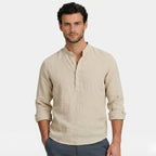 Men's Henley Shirt Long Sleeve Mandarin Collar Regular Fit
