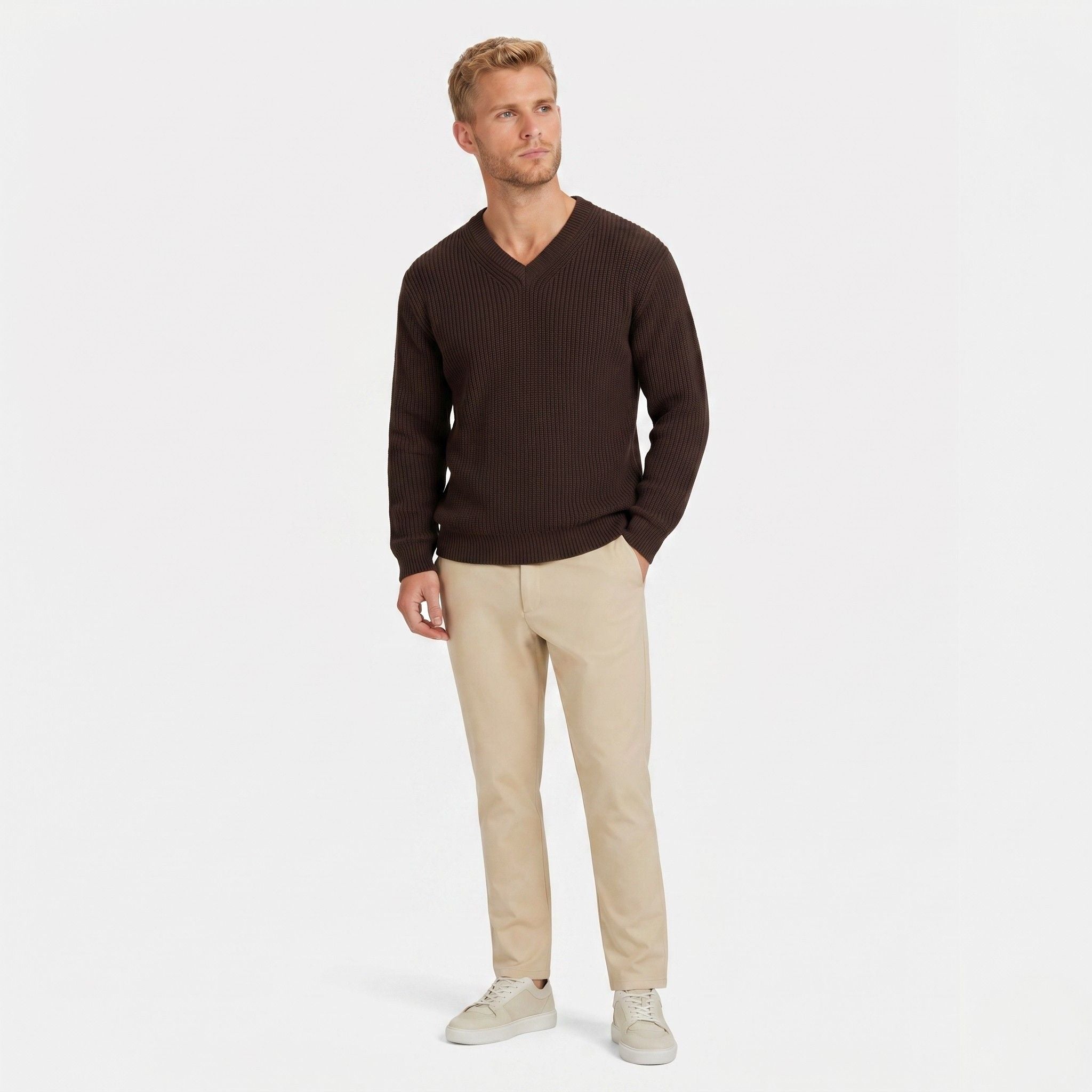 Men's Jumper V-Neck Ribbed Regular Fit