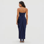 Women's Strapless Maxi Dress Bandeau Draped Side Split
