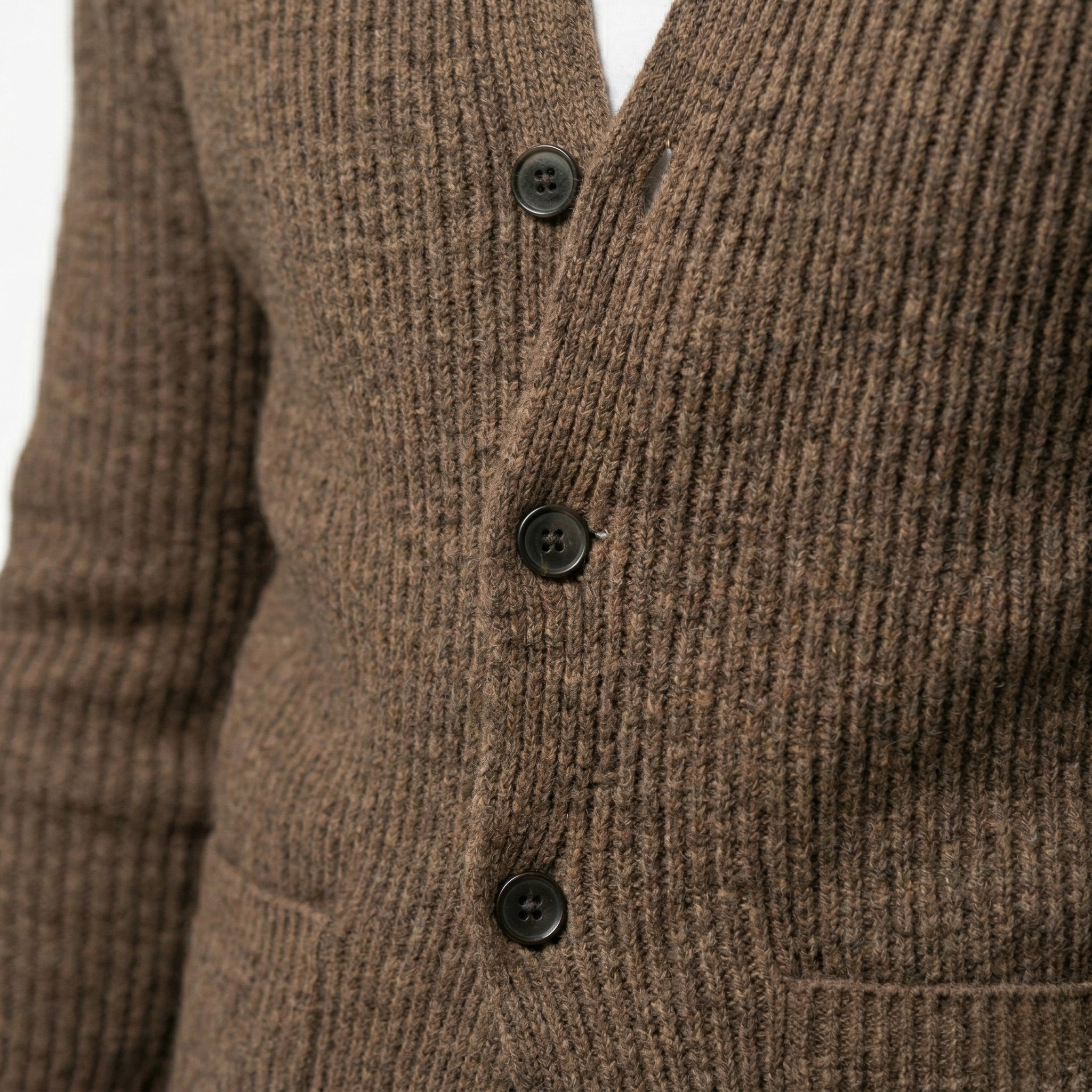 Men's Knit Cardigan Ribbed Patch Pocket Regular Fit
