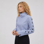 Women's Skivvy Neck Shirt Buttoned Long Sleeve