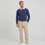 Men's Knit Polo Long Sleeve Contrast Collar Regular Fit