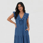 Women's Ruffle Maxi Dress Sleeveless Relaxed Fit