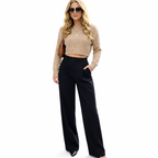Women's High-Waist Trousers Pleated Wide-Leg Tailored Fit